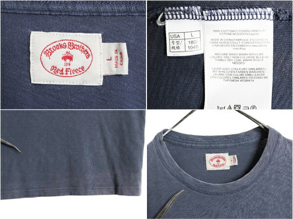 ブルックスブラザーズ ポケット付き 無地 半袖 Tシャツ メンズ L クルーネック ポケT コットン カットソー トップス シンプル ゆったり 紺