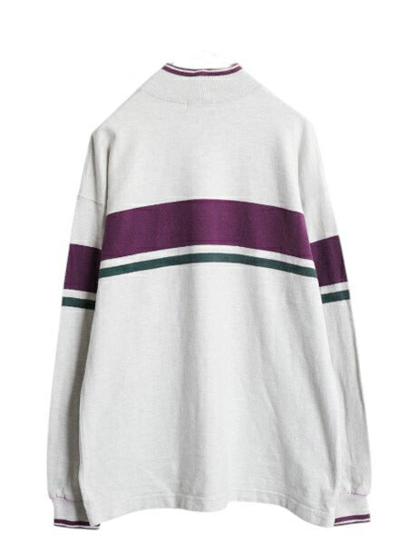 80s USA製 エルエルビーン モックネック ボーダー 長袖 Tシャツ メンズ レディース M ヴィンテージ ロンT ラガーシャツ ヘビーウェイト 灰