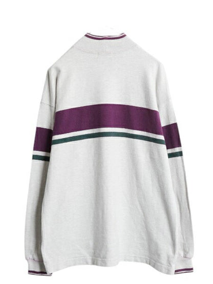80s USA製 エルエルビーン モックネック ボーダー 長袖 Tシャツ メンズ レディース M ヴィンテージ ロンT ラガーシャツ ヘビーウェイト 灰