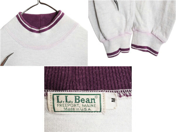 80s USA製 エルエルビーン モックネック ボーダー 長袖 Tシャツ メンズ レディース M ヴィンテージ ロンT ラガーシャツ ヘビーウェイト 灰