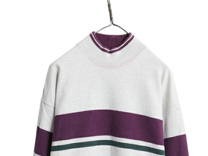80s USA製 エルエルビーン モックネック ボーダー 長袖 Tシャツ メンズ レディース M ヴィンテージ ロンT ラガーシャツ ヘビーウェイト 灰