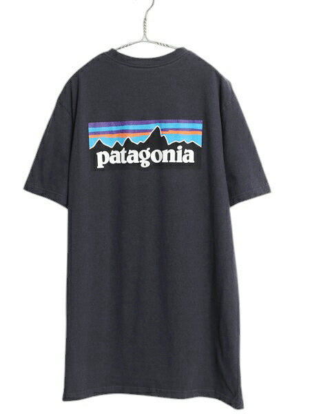 パタゴニア 両面 プリント 半袖 Tシャツ メンズ XL 古着 18年製 P6 バックプリント ボックスロゴ クルーネック カットソー 大きいサイズ 紺