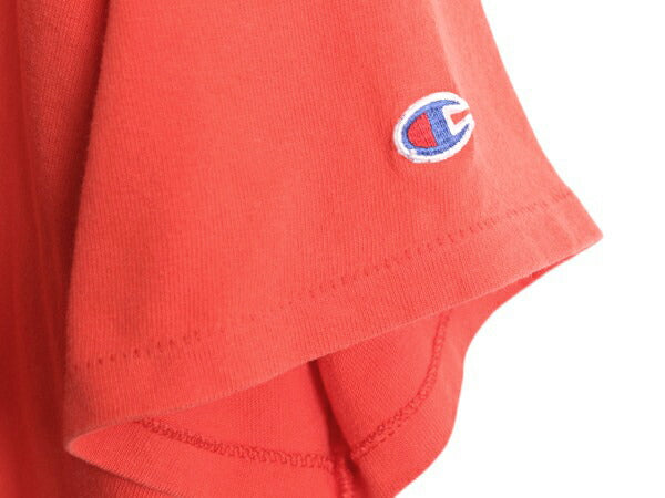 90s USA製 チャンピオン ワンポイント 半袖 Tシャツ メンズ XL / オールド 100% コットン ヘビーウェイト 目付き スクリプト ロゴ オレンジ