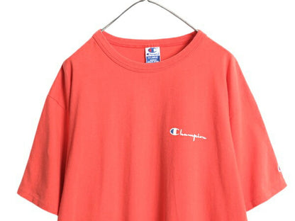 90s USA製 チャンピオン ワンポイント 半袖 Tシャツ メンズ XL / オールド 100% コットン ヘビーウェイト 目付き スクリプト ロゴ オレンジ