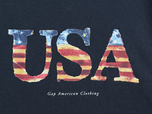 00s USA製 オールド ギャップ プリント 半袖 Tシャツ メンズ レディース XL クルーネック 星条旗 グラフィック カットソー 大きいサイズ 紺