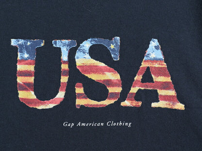 00s USA製 オールド ギャップ プリント 半袖 Tシャツ メンズ レディース XL クルーネック 星条旗 グラフィック カットソー 大きいサイズ 紺