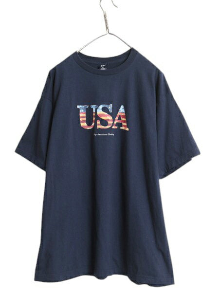 00s USA製 オールド ギャップ プリント 半袖 Tシャツ メンズ レディース XL クルーネック 星条旗 グラフィック カットソー 大きいサイズ 紺