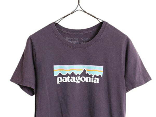 パタゴニア プリント 半袖 Tシャツ レディース XS 18年製 オーガニック コットン パステル クルーネック カットソー グラフィック ロゴT 紫