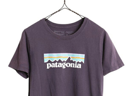 パタゴニア プリント 半袖 Tシャツ レディース XS 18年製 オーガニック コットン パステル クルーネック カットソー グラフィック ロゴT 紫