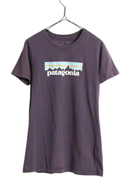 パタゴニア プリント 半袖 Tシャツ レディース XS 18年製 オーガニック コットン パステル クルーネック カットソー グラフィック ロゴT 紫