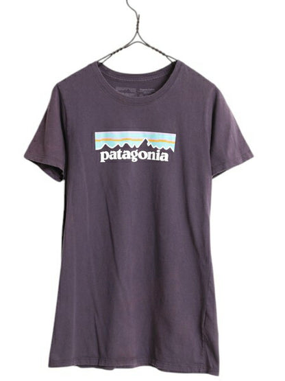 パタゴニア プリント 半袖 Tシャツ レディース XS 18年製 オーガニック コットン パステル クルーネック カットソー グラフィック ロゴT 紫