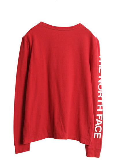 ノースフェイス プリント 長袖 Tシャツ レディース M / アウトドア ロンT ロングスリーブ カットソー 袖プリント ワンポイント シンプル 赤
