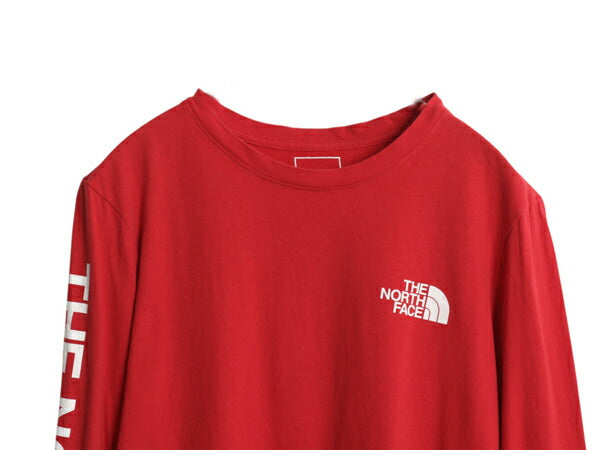 ノースフェイス プリント 長袖 Tシャツ レディース M / アウトドア ロンT ロングスリーブ カットソー 袖プリント ワンポイント シンプル 赤