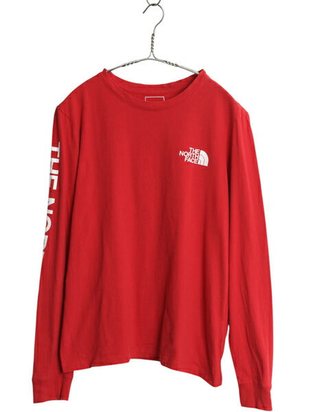 ノースフェイス プリント 長袖 Tシャツ レディース M / アウトドア ロンT ロングスリーブ カットソー 袖プリント ワンポイント シンプル 赤