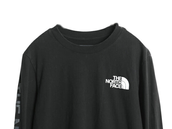 ノースフェイス プリント 長袖 Tシャツ メンズ S アウトドア ロンT ロングスリーブ カットソー 袖プリント ワンポイント シンプル ブラック