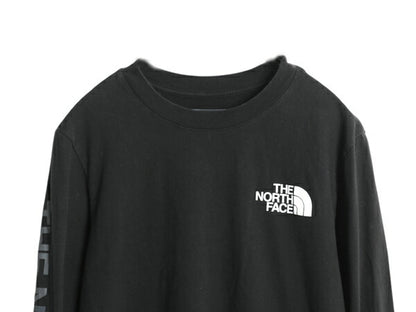 ノースフェイス プリント 長袖 Tシャツ メンズ S アウトドア ロンT ロングスリーブ カットソー 袖プリント ワンポイント シンプル ブラック