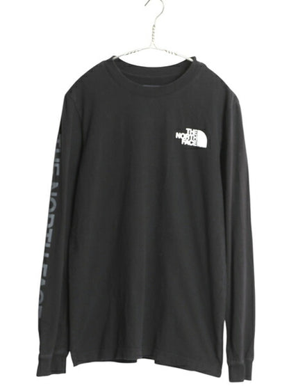 ノースフェイス プリント 長袖 Tシャツ メンズ S アウトドア ロンT ロングスリーブ カットソー 袖プリント ワンポイント シンプル ブラック