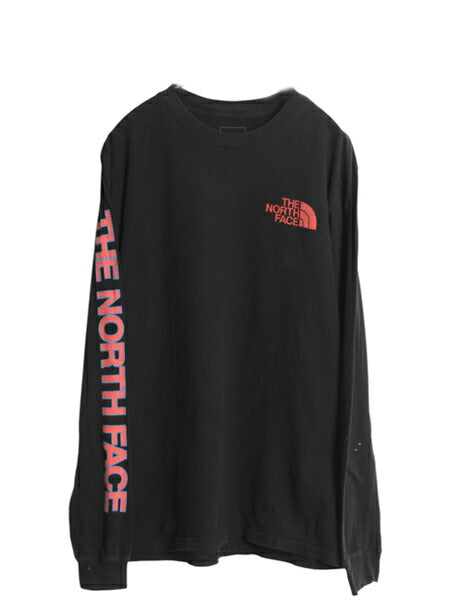ノースフェイス プリント 長袖 Tシャツ メンズ M アウトドア ロンT ロングスリーブ カットソー 袖プリント ワンポイント シンプル ブラック