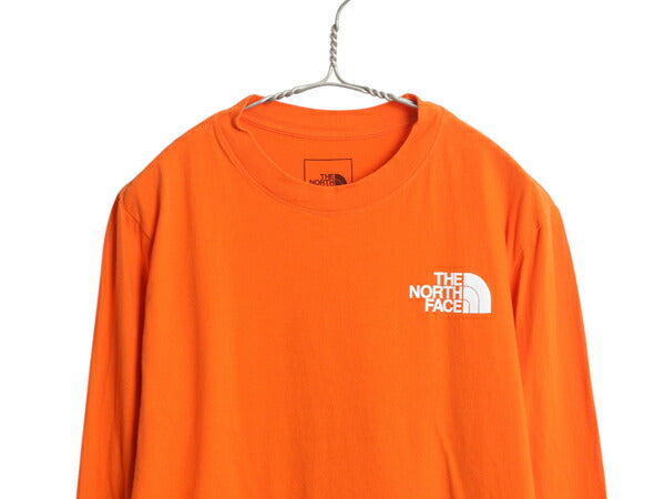 ノースフェイス 両面 プリント 長袖 Tシャツ メンズ M アウトドア ロンT ロングスリーブ カットソー バックプリント ボックスロゴ オレンジ