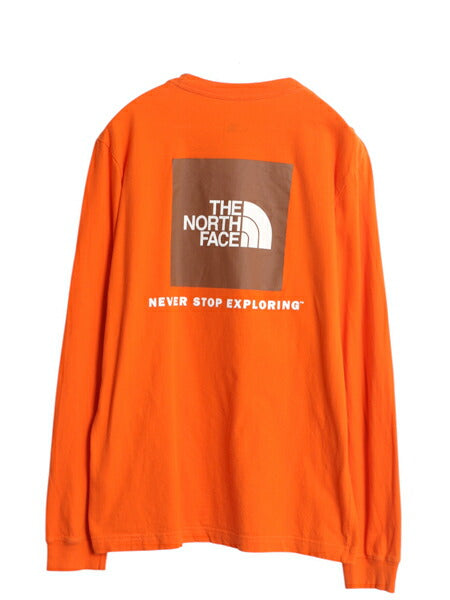 ノースフェイス 両面 プリント 長袖 Tシャツ メンズ M アウトドア ロンT ロングスリーブ カットソー バックプリント ボックスロゴ オレンジ