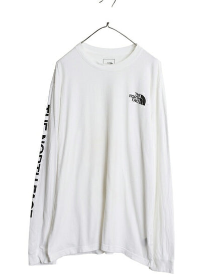 ノースフェイス プリント 長袖 Tシャツ メンズ XL アウトドア ロンT ロングスリーブ カットソー 袖プリント ワンポイント 大きいサイズ 白
