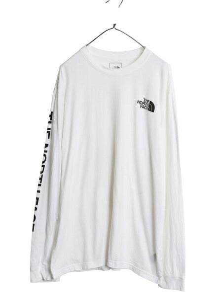 ノースフェイス プリント 長袖 Tシャツ メンズ XL アウトドア ロンT ロングスリーブ カットソー 袖プリント ワンポイント 大きいサイズ 白