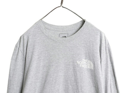 ノースフェイス プリント 長袖 Tシャツ メンズ XL アウトドア ロンT ロングスリーブ カットソー 袖プリント ワンポイント 大きいサイズ 灰