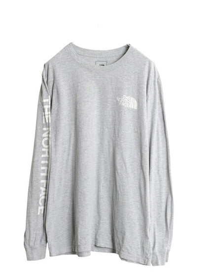 ノースフェイス プリント 長袖 Tシャツ メンズ XL アウトドア ロンT ロングスリーブ カットソー 袖プリント ワンポイント 大きいサイズ 灰