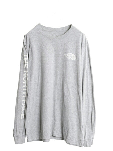 ノースフェイス プリント 長袖 Tシャツ メンズ XL アウトドア ロンT ロングスリーブ カットソー 袖プリント ワンポイント 大きいサイズ 灰
