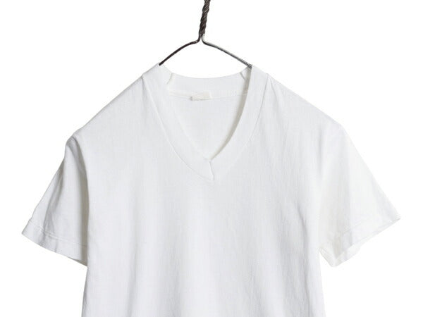 70s USA製 フルーツオブザルーム Vネック 無地 半袖 Tシャツ S 小さめ メンズ XS 程/ ヴィンテージ シングルステッチ カットソー インナー