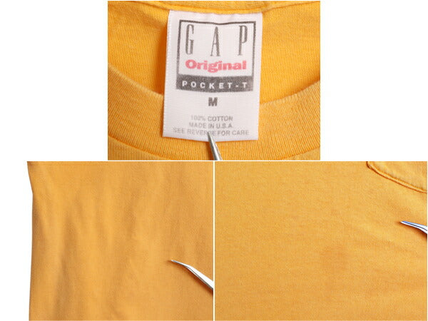 90s USA製 オールド ギャップ ポケット付き 無地 半袖 Tシャツ メンズ M 旧タグ ヘビーウェイト シングルステッチ ポケT  耳付き コットン