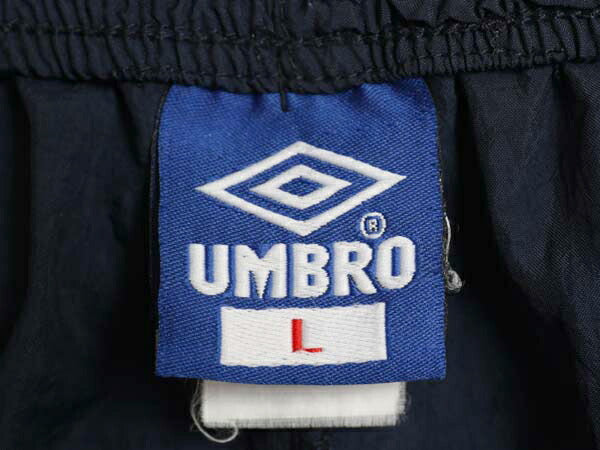 90s アンブロ ナイロン ショートパンツ メンズ L 古着 オールド イージ ショーツ 短パン ハーフパンツ ワンポイント トレーニング ネイビー