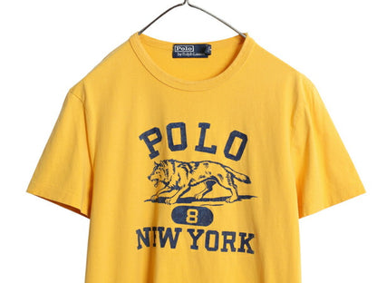 ポロ ラルフローレン 4段 プリント 半袖 Tシャツ メンズ M / ヴィンテージ モデル ウルフ アニマル カットソー シングルステッチ イエロー