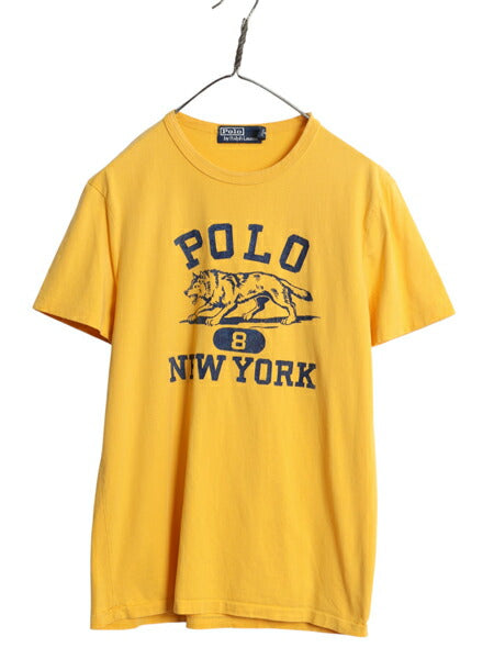ポロ ラルフローレン 4段 プリント 半袖 Tシャツ メンズ M / ヴィンテージ モデル ウルフ アニマル カットソー シングルステッチ イエロー