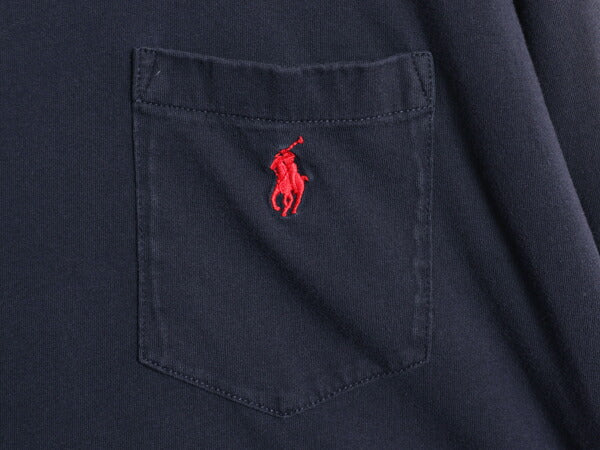ポロ ラルフローレン ポケット付き 長袖 Tシャツ メンズ L 古着 ロンT ポケT ワンポイント ロングスリーブ カットソー シングルステッチ 紺