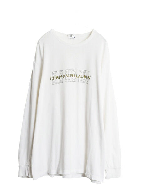 90s USA製 チャップス ラルフローレン プリント 長袖 Tシャツ メンズ L / オールド ポロ ロンT グラフィック ロングスリーブ カットソー 白