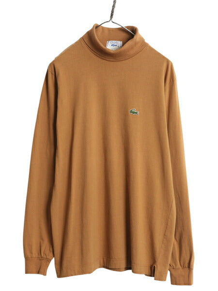 70s 80s ラコステ タートルネック 長袖 Tシャツ L 小さめ メンズ レディース M 程/ ヴィンテージ ロンT スムース コットン ワンポイント 茶