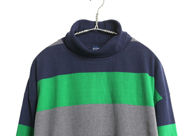 90s USA製 オールド ギャップ タートルネック ボーダー 長袖 Tシャツ メンズ XL / ロンT ラガーシャツ 素材 ヘビーウェイト 大きいサイズ