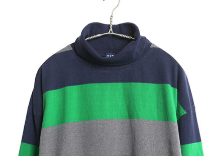 90s USA製 オールド ギャップ タートルネック ボーダー 長袖 Tシャツ メンズ XL / ロンT ラガーシャツ 素材 ヘビーウェイト 大きいサイズ