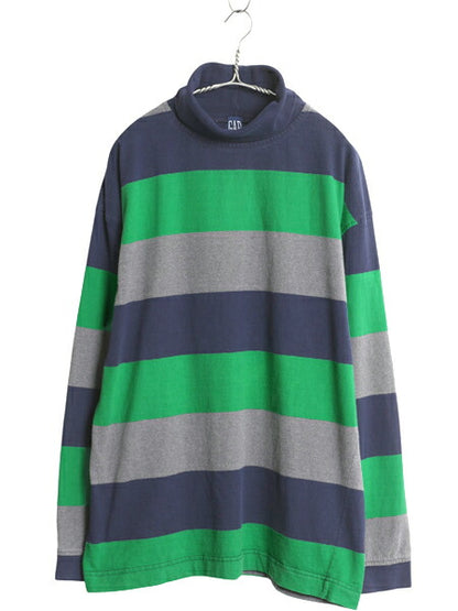 90s USA製 オールド ギャップ タートルネック ボーダー 長袖 Tシャツ メンズ XL / ロンT ラガーシャツ 素材 ヘビーウェイト 大きいサイズ