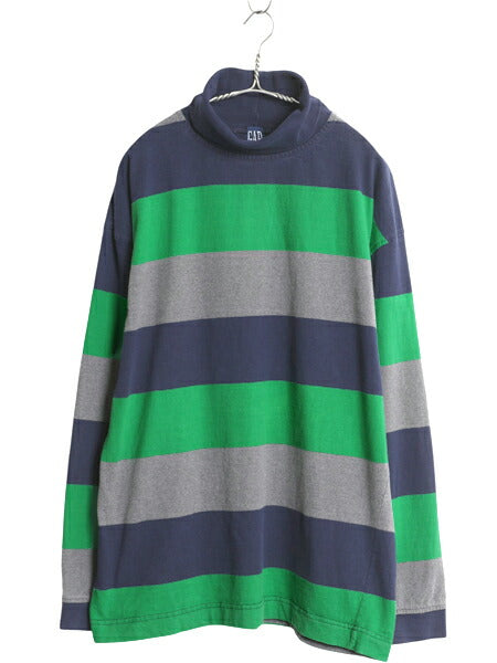 90s USA製 オールド ギャップ タートルネック ボーダー 長袖 Tシャツ メンズ XL / ロンT ラガーシャツ 素材 ヘビーウェイト 大きいサイズ