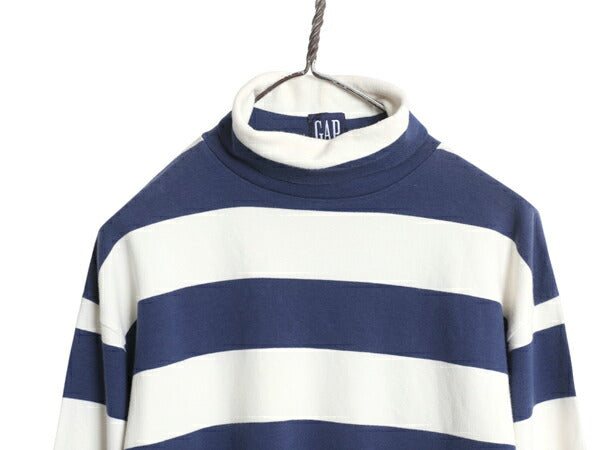 90s オールド ギャップ タートルネック ボーダー 長袖 Tシャツ メンズ XL / ロンT スムース コットン シングルステッチ 大きいサイズ 厚手