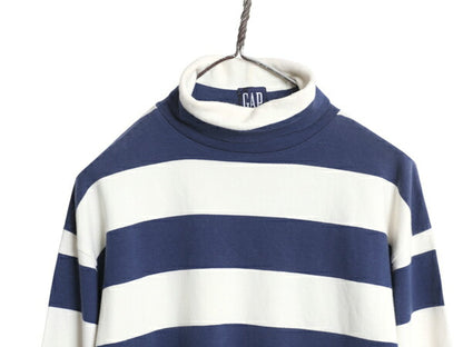 90s オールド ギャップ タートルネック ボーダー 長袖 Tシャツ メンズ XL / ロンT スムース コットン シングルステッチ 大きいサイズ 厚手
