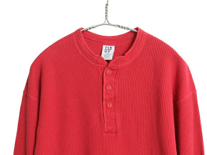 90s USA製 オールド ギャップ ヘンリーネック サーマル 長袖 Tシャツ メンズ L / ロンT ロングスリーブ 無地 カットソー ワッフル インナー