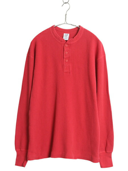 90s USA製 オールド ギャップ ヘンリーネック サーマル 長袖 Tシャツ メンズ L / ロンT ロングスリーブ 無地 カットソー ワッフル インナー