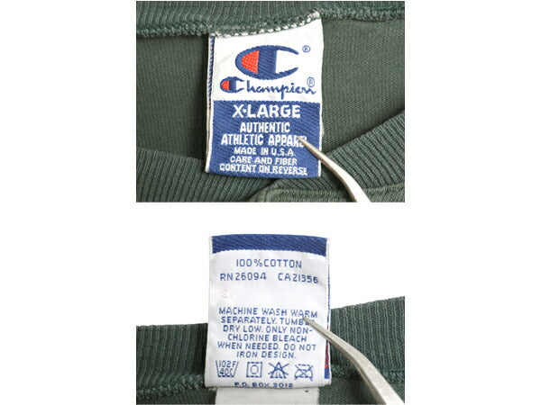 90s USA製 チャンピオン ヘンリーネック 長袖 Tシャツ メンズ XL / オールド ロンT アンダーシャツ ロングスリーブ スクリプト ロゴ 目付き
