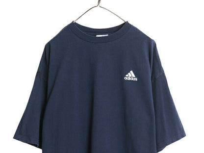 00s アディダス ワンポイント ロゴ 刺繍 半袖 Tシャツ メンズ XL オールド ヘビーウェイト コットン カットソー 大きいサイズ シンプル 紺