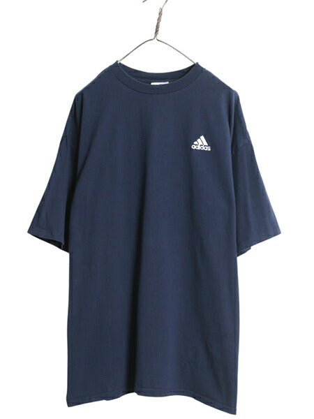 00s アディダス ワンポイント ロゴ 刺繍 半袖 Tシャツ メンズ XL オールド ヘビーウェイト コットン カットソー 大きいサイズ シンプル 紺