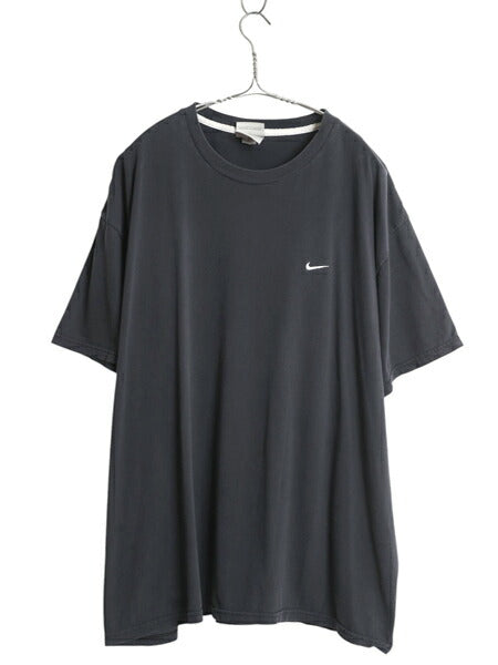 00s ナイキ スウッシュ 刺繍 半袖 Tシャツ メンズ XXL オールド ヘビーウェイト コットン ワンポイント カットソー 大きいサイズ ブラック