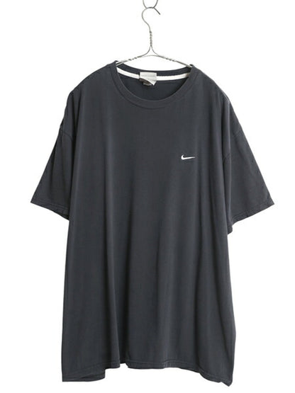 00s ナイキ スウッシュ 刺繍 半袖 Tシャツ メンズ XXL オールド ヘビーウェイト コットン ワンポイント カットソー 大きいサイズ ブラック